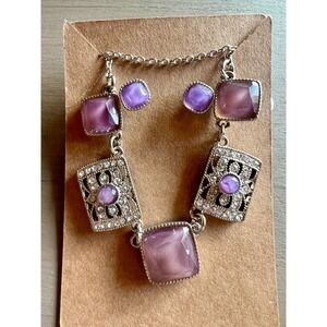Liz Claiborne Necklace Earring Set Purple Pink Stones Gothic Dark Fairycore